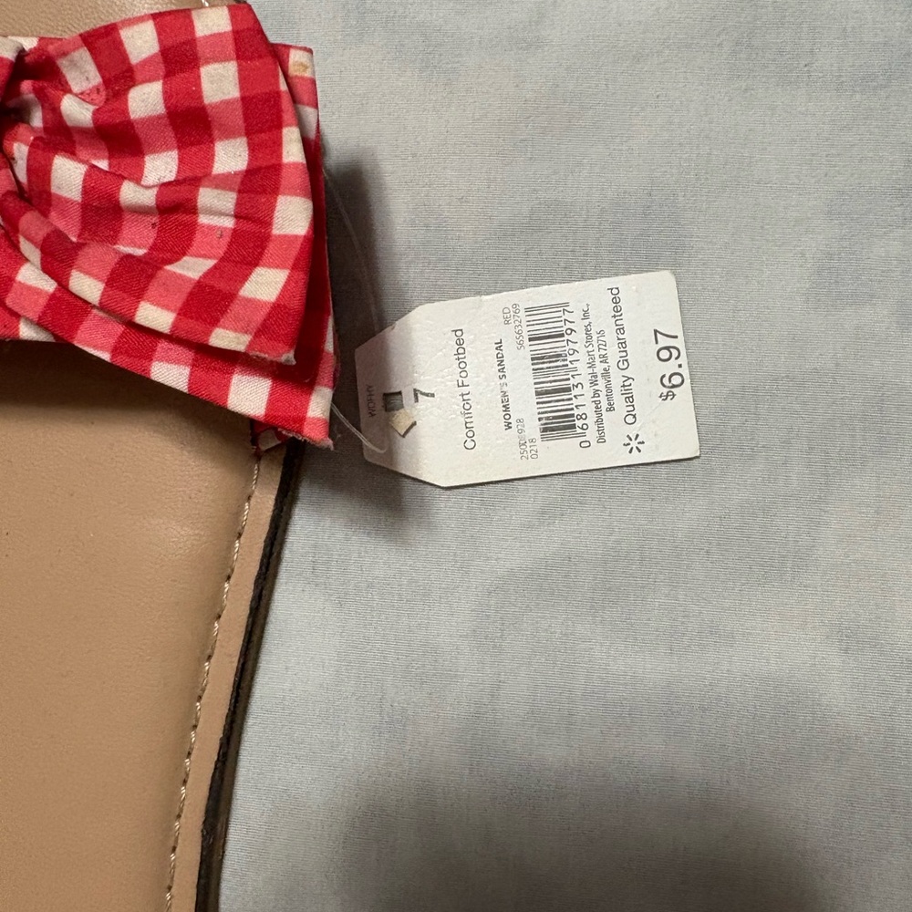 Red Gingham Bow Slide Sandals - Picture 3 of 5